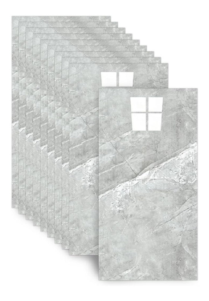 Lot de 10 carreaux adhesifs pour revetement 30 x 60 cm 25 mm En Aspect marbre impermeable et antiderapant Pour salle du bain et cuisinette Protection contre les eclaboussures Sans gris