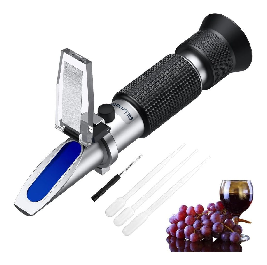 Rouge Refractometre Vin 040 Brix ainsi que 025 Alcool Potentiel possedant ATC Refractometre pour Vinification Maison Mesure du Sucre du Jus de Raisin 3 Pipettes